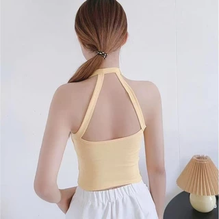 YY101 เสื้อครอปครึ่งตัวด้านหลังเว้ามีฟองน้ำเสริมในตัว สไตล์เกาหลี น่ารัก ผ้ายืดหยุ่นมาก ราคาถูก