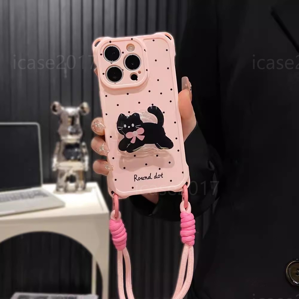 Cat Stand เคสโทรศัพท์เชือกเส้นเล็กสี่มุม Samsung S25 S24 S23 FE S22 S21+Note20 Ultra M32 Crossbody ป้องกัน - รูปที่ 6