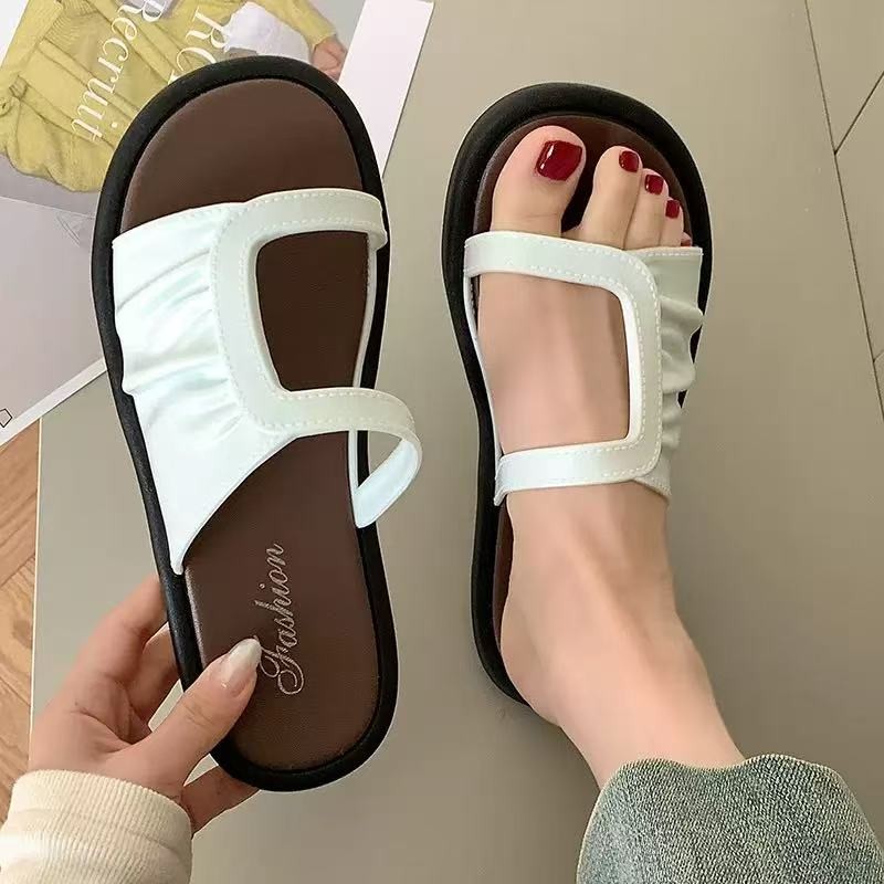 🍓EnJoy🍓พร้อมส่ง (LT-1993) รองเท้าแตะแบบสวม ลายจีบพลีท แฟชั่นเรียบง่าย ใช้งานได้ทั้งในบ้านและกลางแจ้ง