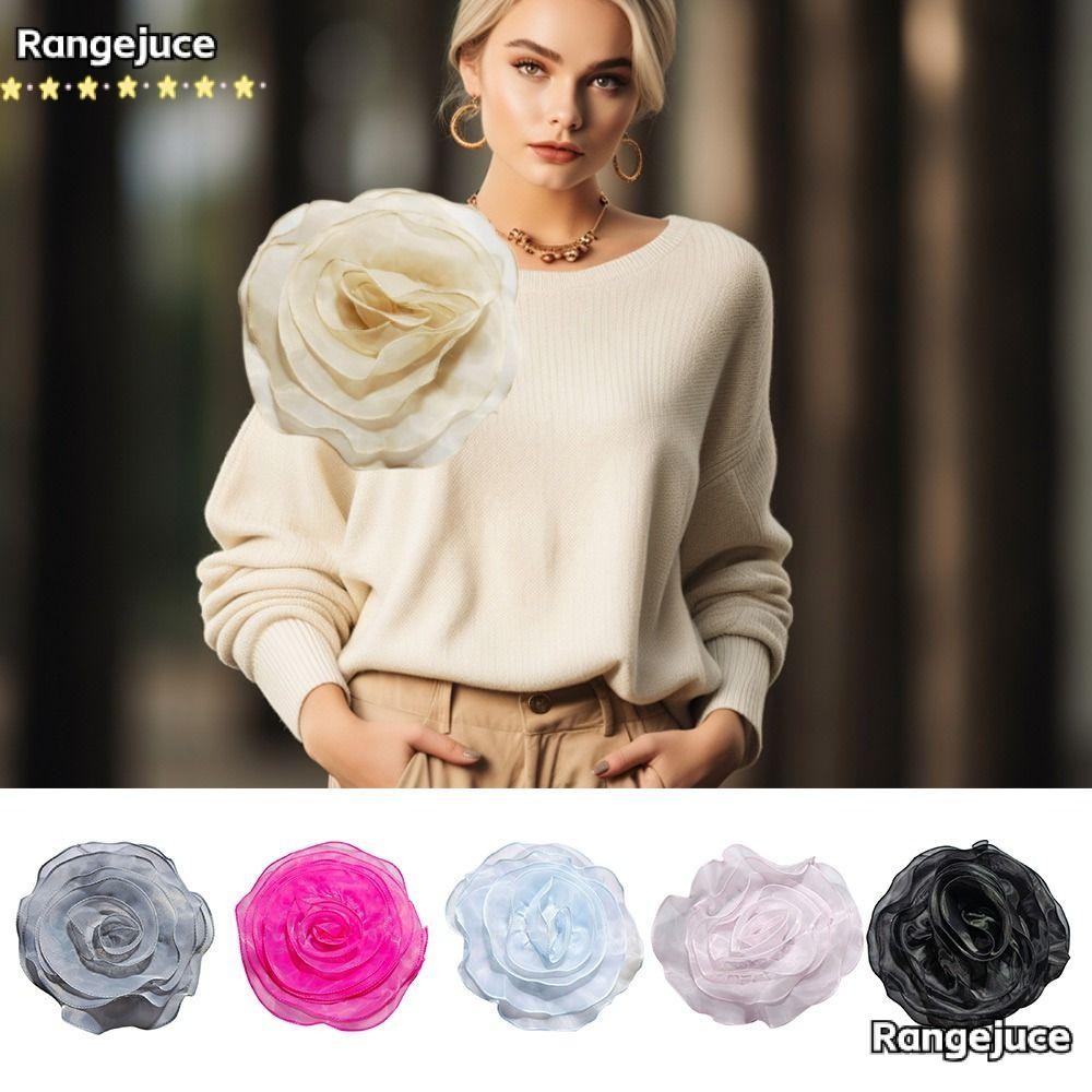 Rangejuce เข็มกลัด, 27 ซม.DIY เย็บ Applique Rose ดอกไม้ Patch, ผ้าประดิษฐ์ Organza หน้าอกดอกไม้