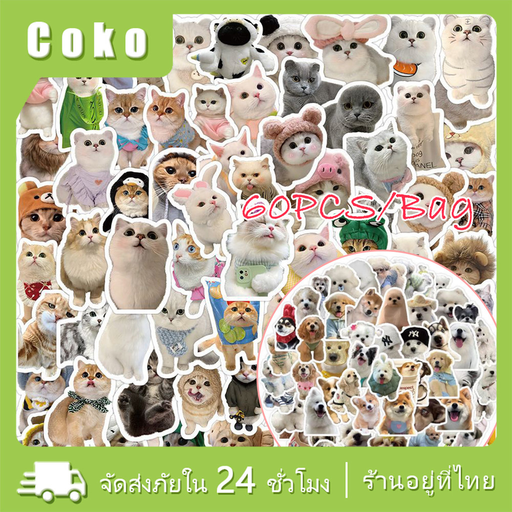 60ชิ้น สติกเกอร์ลายสุนัข แมว ลายสัตว์เลี้ยงpetน่ารัก 4-6ซม.สําหรับติดมือถือ โน๊ตบุ๊ค กันน้ํา
