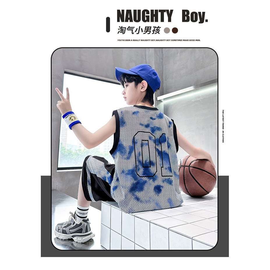 [ซี่] 110-170 พร้อมสต็อกเด็กชุดกีฬาลําลองหลวมชุดบาสเกตบอลเด็กเสื้อกั๊กกางเกงขาสั้นชุดสองชิ้นแฟชั่นเสื้อผ้าเด็กจัดส่งที่รวดเร็ - รูปที่ 6