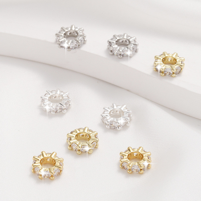 5 ชิ้น/แพ็คบางสไตล์ 14K Gold-Clad Micro-Inlaid Zircon Spacer Handmade diy สร้อยข้อมือสร้อยข้อมือทองคําขาว Spacer ลูกปัดล้อเงินลูกปัด
