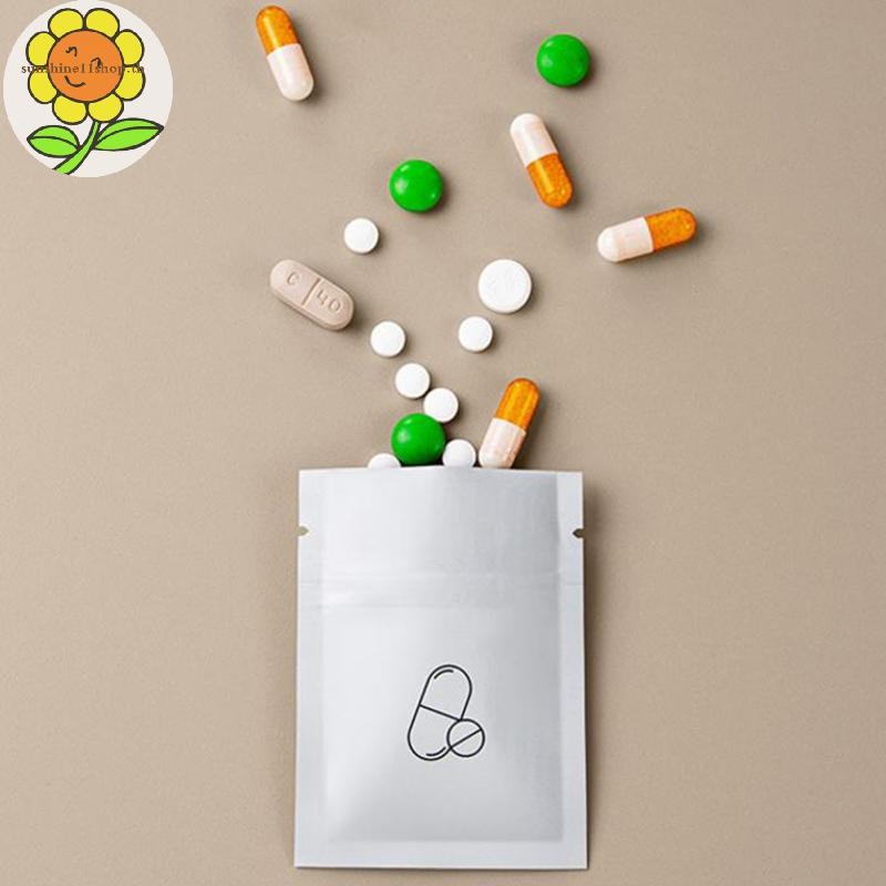 Sunshop 30 ชิ้น Mini Pill Dispenser กระเป๋าแบบพกพา Self-Sealing กันน้ําองค์กรเก็บหนาอลูมิเนียมฟอยล์ถุงยา TH
