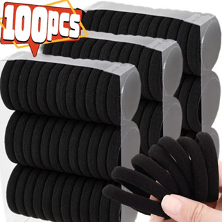 ยางรัดผมยืดหยุ่นสูงสําหรับผู้หญิงสาว-สีดําพื้นฐานผูกผมคาดศีร…