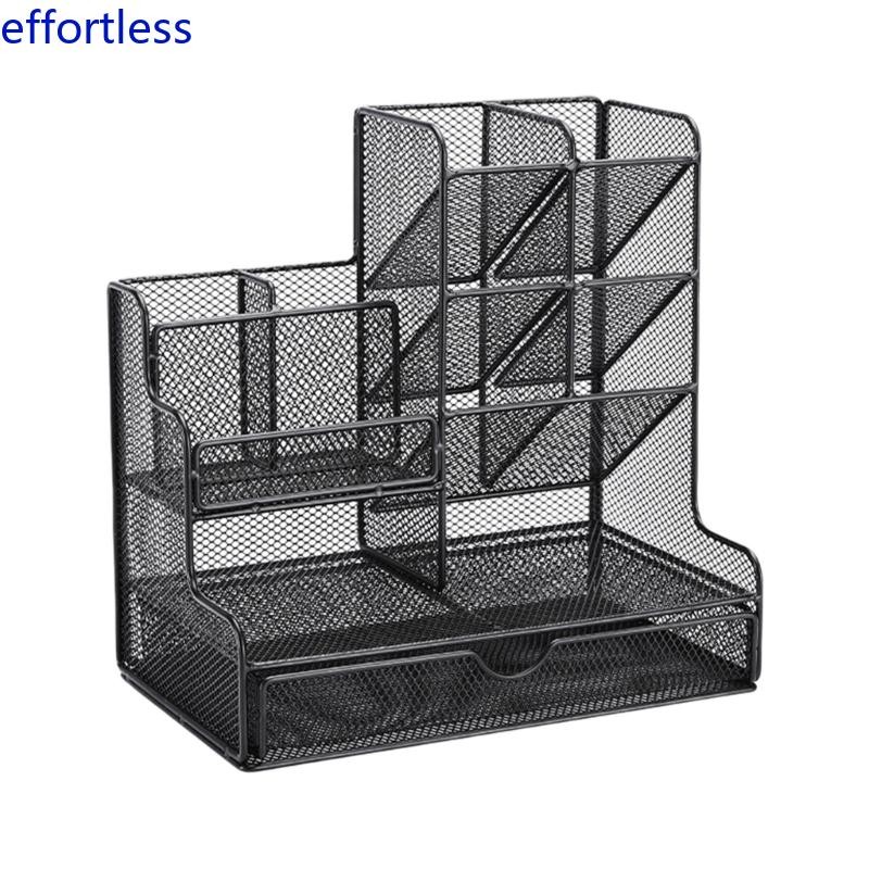 เขา ถ้วยปากกาจัดระเบียบโต๊ะมัลติฟังก์ชั่นพร้อมช่อง 11 ช่องและลิ้นชักเลื่อน