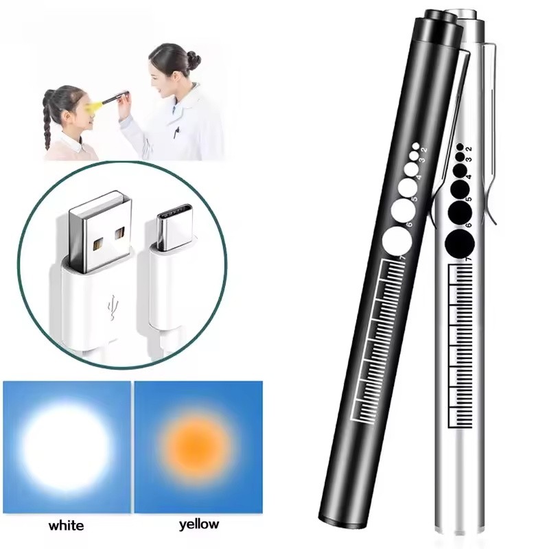 Mini Portable Penlight ไฟฉาย LED Oral นักเรียนทางการแพทย์ Handy USB ชาร์จไฟฉายสแตนเลสเครื่องมือตกปลากลางแจ้ง