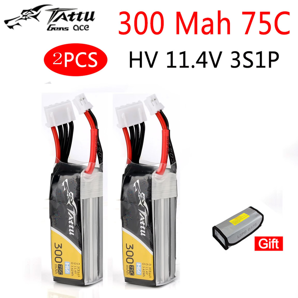2pcs TATTU LiPo แบตเตอรี่ 3S 300mAh 75C 7.6V 11.4V พร้อม PH2.0 ปลั๊ก Battey สําหรับ RC FPV Racing Qu