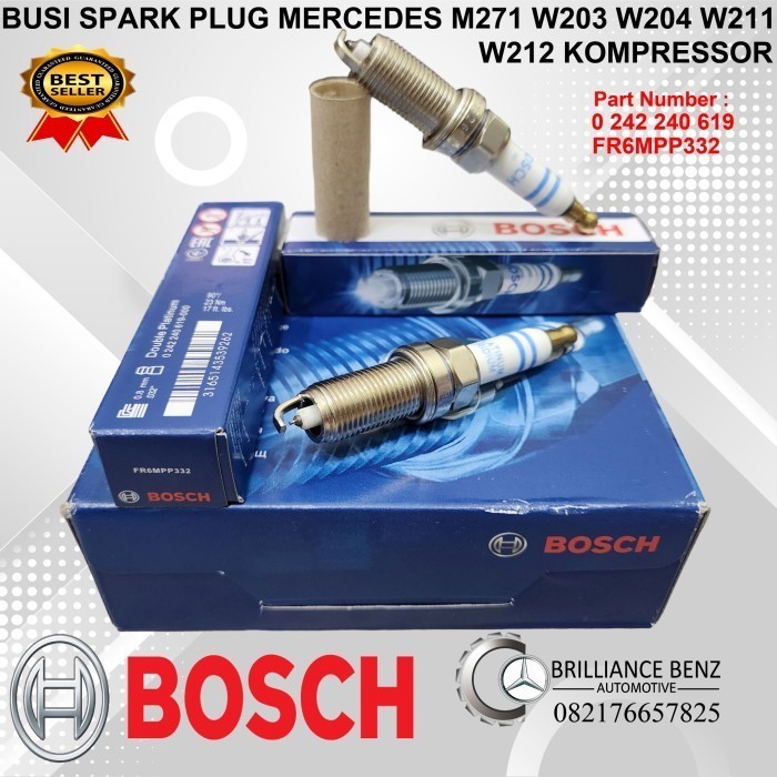 SPARK PLUG BOSCH MERCEDES M271 OLD COMPRESSOR W203 W204 W211 FR6MPP332 เดิม
