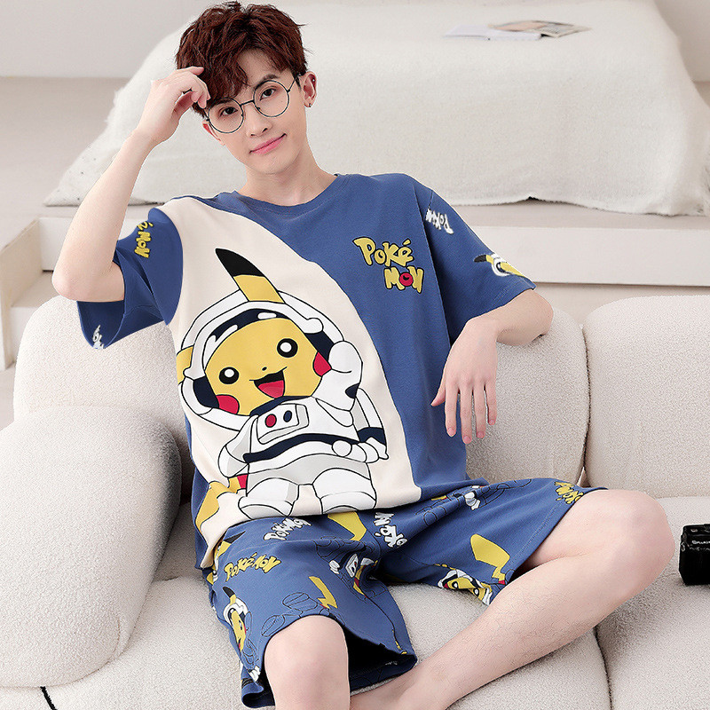 TLHGQ  (มี 14 ลาย)ชุดนอนลําลองผู้ชายฤดูร้อน ผ้าไหมนมสบายแขนสั้นและกางเกงขาสั้นหลายสี