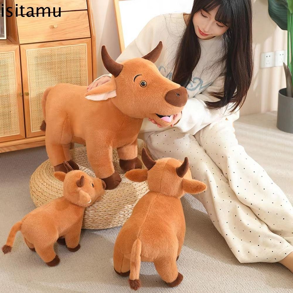 Isitaft Scalper Bull Plush ของเล่น, Fluffy จําลองวัวสัตว์ Plush, Soothing ของเล่น ReaListic นุ่มยัดไส้ Bull Ox วัวตุ๊กตาตุ๊กตาโซฟาเครื่องประดับ