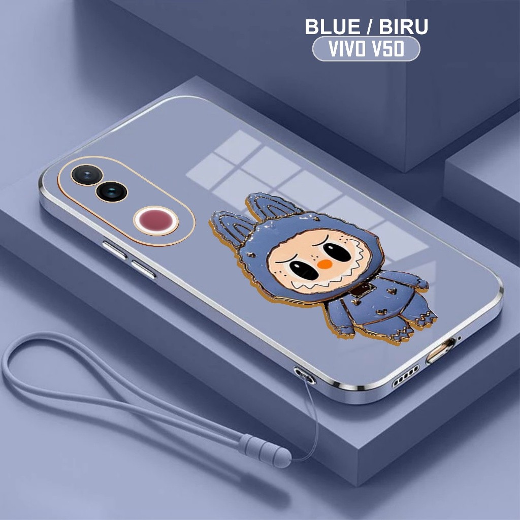 GANTUNGAN Soft Case Vivo V50 Lite 4G 5G Casing Labubu Mirror Holder Glass Free Lanyard Mobile Phone 