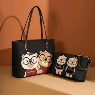 【พร้อมส่ง】miss bag fashion กระเป๋าถือ กระเป๋าสะพายข้าง กระเป๋าหนัง สไตล์เกาหลี แพค 2 ชิ้น