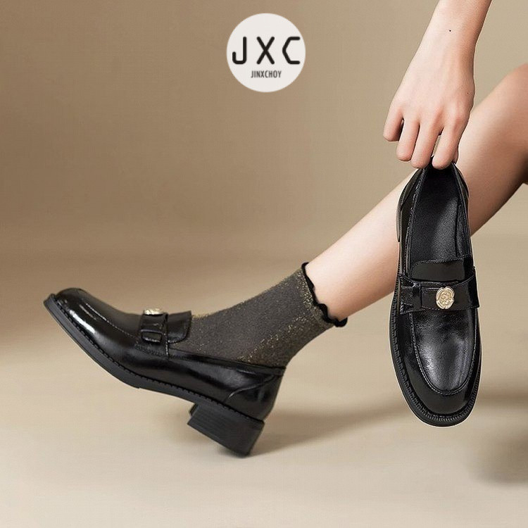 รองเท้าโลฟเฟอร์ หนังวัวแท้ ส้นหนา ขนาดเล็ก สไตล์อังกฤษ ฝรั่งเศส เรโทร การเดินทางในชีวิตประจำวันการเดินทางของนักเรียนช้อปปิ้งรองเท้าหนังขนาดเล็ก