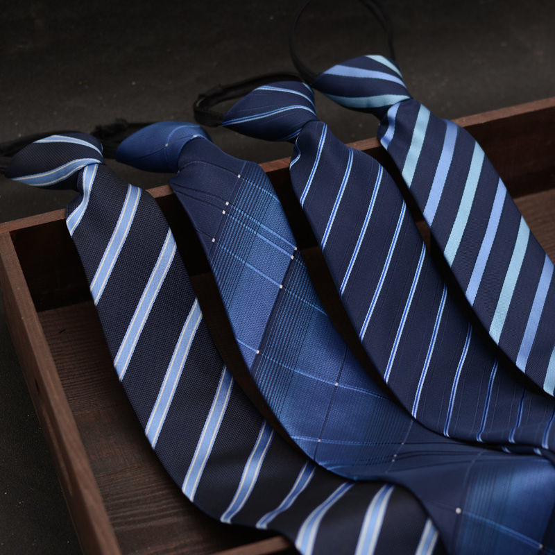 สีดําสีฟ้าและสีแดงลาย Tie ผู้ชายสํานักงานงานแต่งงานสําเร็จการศึกษาธุรกิจซิป Lazy Tie Self-Tied Tie เครื่องประดับแฟชั่น