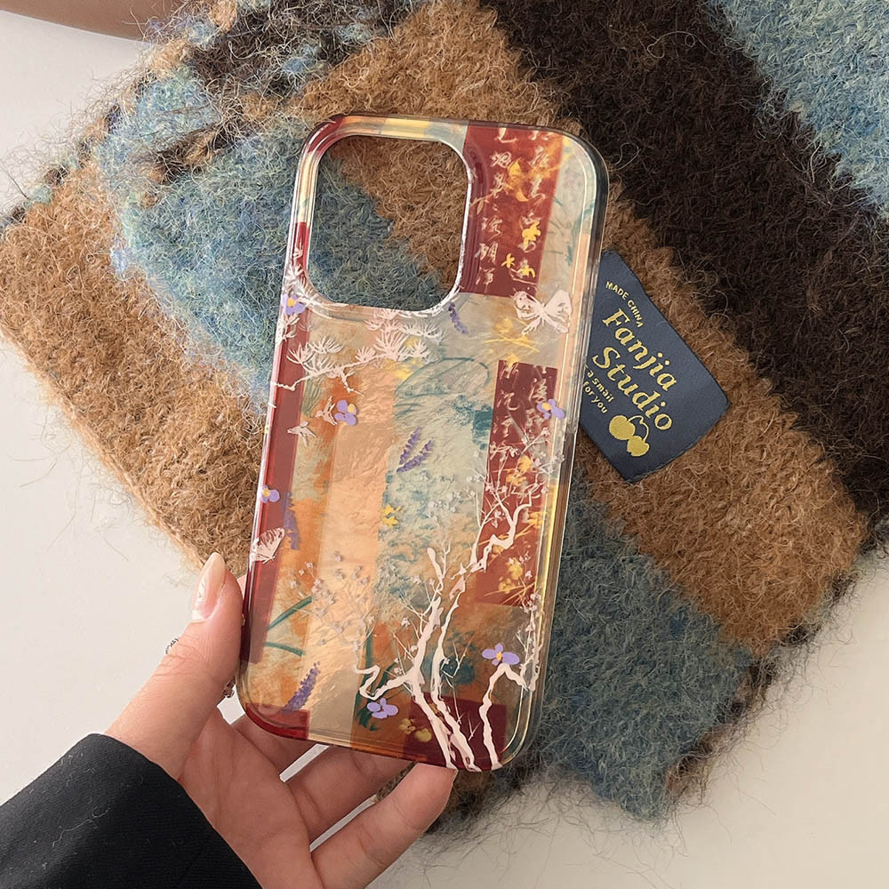 ความงามจีน Stlye ตัวอักษรเคสโทรศัพท์สําหรับ iPhone 17 16 15 14 13 Pro Max ดอกไม้นก Retro กันกระแทกนุ่มปกหลัง