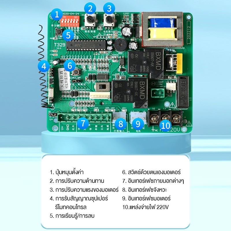 มอเตอร์ประตูรีโมท 370W มอเตอร์ประตูรีโมท AC 1000KG อุปกรณ์ครบชุด เครื่องตรวจจับอินฟราเรด กันหนีบ สามารถเชื่อมต่อกับ wifi