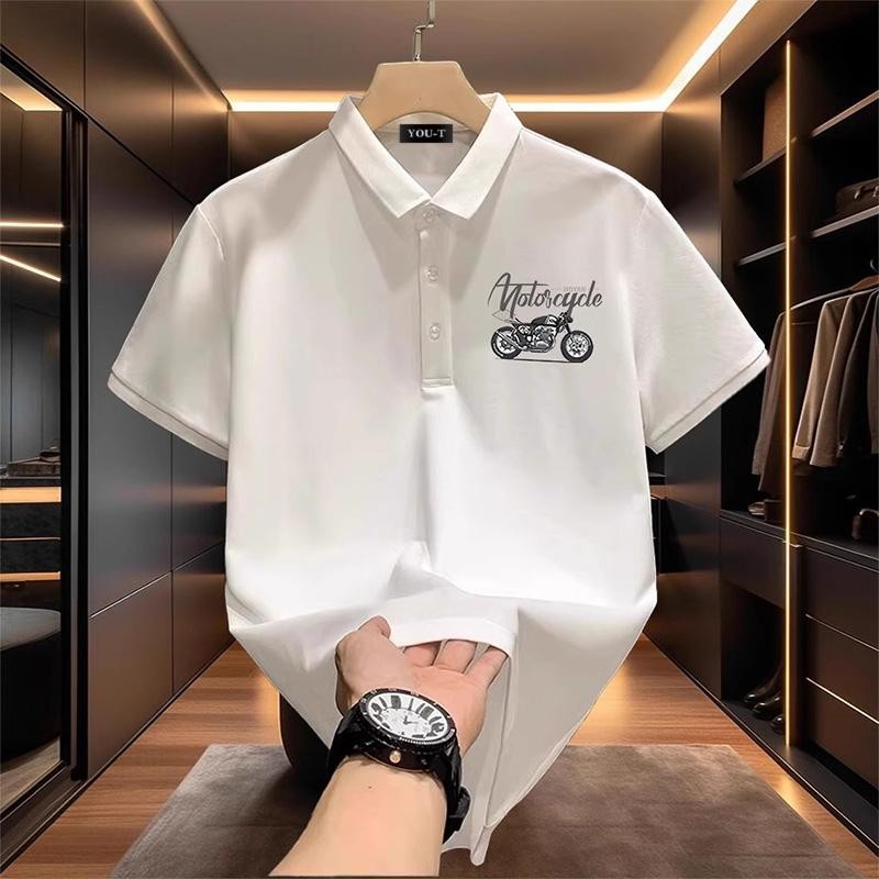 Y-T🕶️ เสื้อโปโลชาย เสื้อยืด สตรีท เกรดพรีเมียม ultrasoft OVERSIZE เสื้อคอตตอน100% Unisex ไม่หดตัวลาย ลาย "motorcycle"