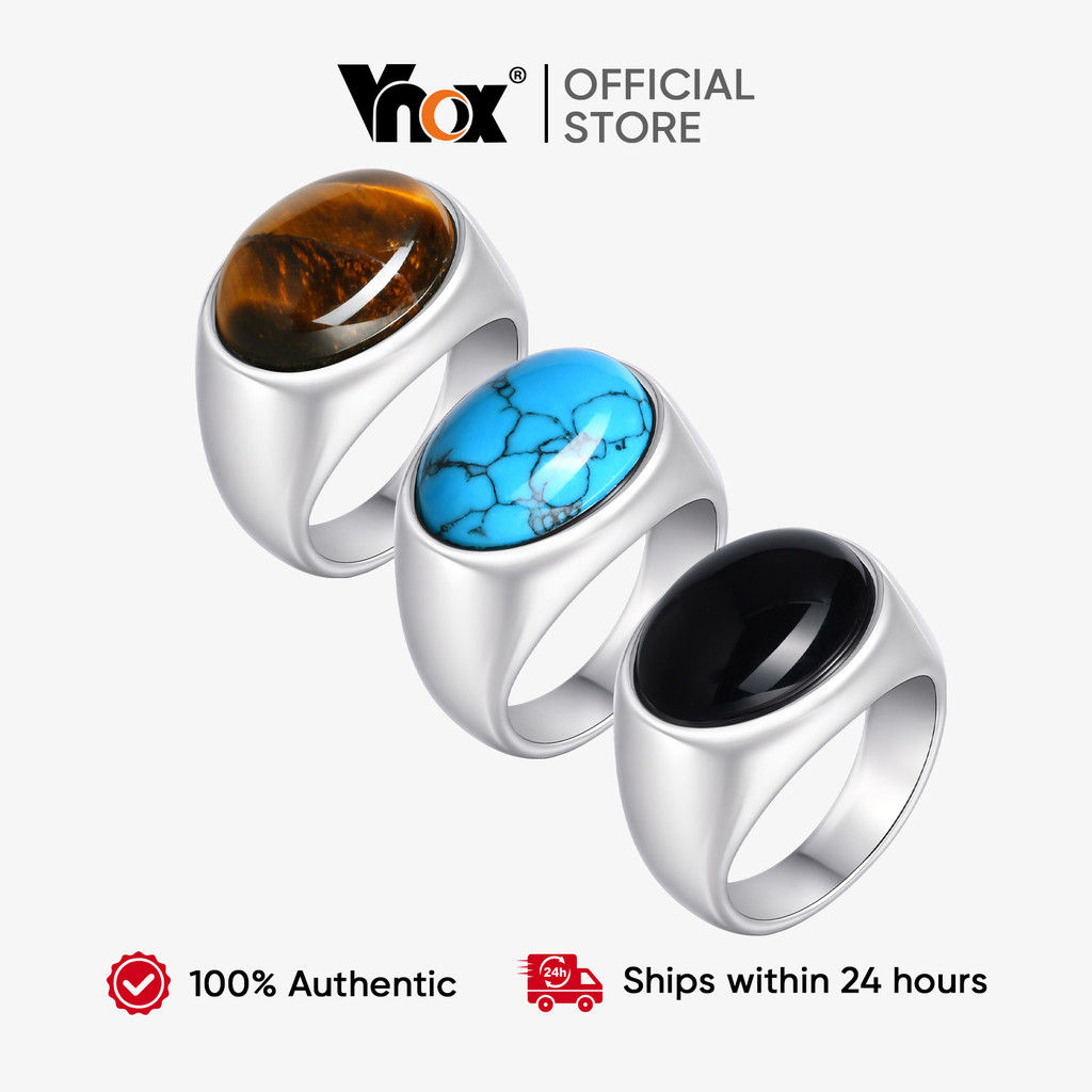 Vnox Vintage Onyx แหวนรูปไข่สําหรับผู้ชาย,แหวนหินธรรมชาติสแตนเลส,เครื่องประดับแฟชั่นที่เรียบง่ายของขวัญ