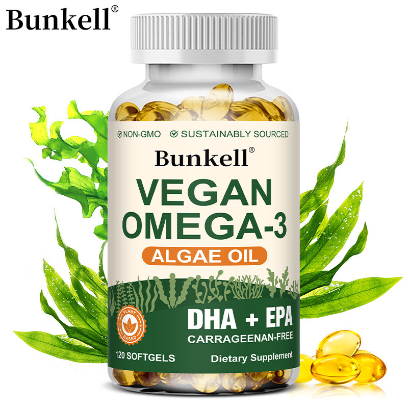 ผลิตภัณฑ์เสริมอาหาร Bunkel Vegan Omega 3, 300 มก. DHA & 150 มก. EPA - รองรับสุขภาพหัวใจ สมอง & ตา