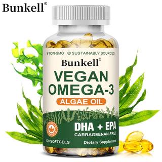 ผลิตภัณฑ์เสริมอาหาร Bunkel Vegan Omega 3, 300 มก. DHA & 150 มก. EPA - รองรับสุขภาพหัวใจ สมอง & ตา