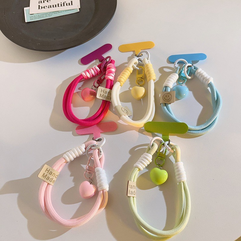 Colourful โทรศัพท์มือถือ Lanyard สายรัดข้อมือ 3D Love Heart Charm พวงกุญแจกล้อง Lanyard Universal เคสโทรศัพท์ Lanyard อุปกรณ์เสริม