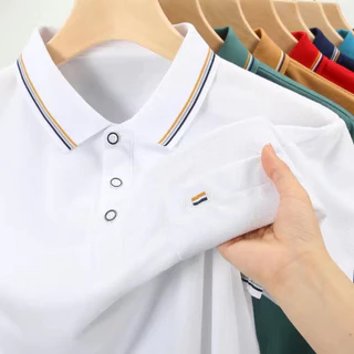PROMAN เสื้อโปโลผู้ชายแขนสั้น ผ้าไหมน้ำแข็ง คอปก มีกระเป๋าหน้าอก เหมาะวัยกลาง มีให้เลือก 3 สี