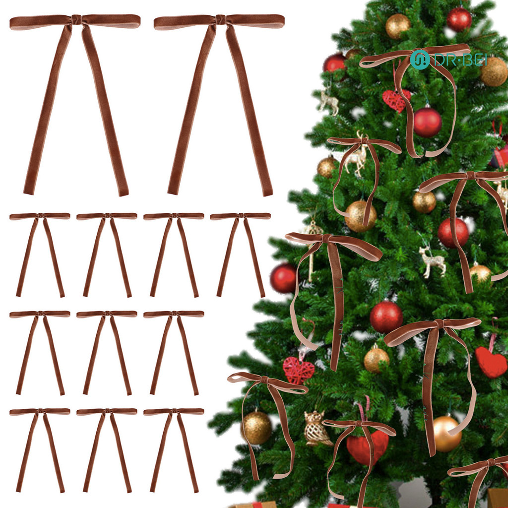 Dr.bei 24 ชิ้นกํามะหยี่คริสต์มาส Bows Xmas Tree Vintage กํามะหยี่ริบบิ้น Bows Rustic Craft ของขวัญพวงหรีด Bows สําหรับตกแต่งบ้านงานแต่งงาน