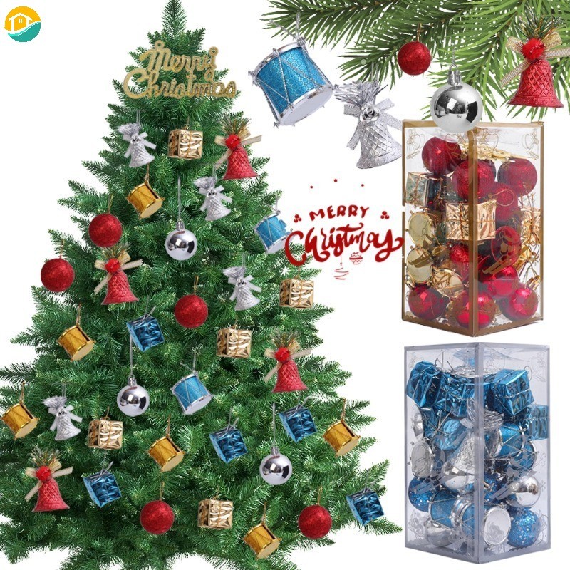 32 ชิ้น/กล่องประณีตคริสต์มาส Ball ชุด Xmas Tree แขวนเครื่องประดับ Bell ของขวัญกล่องจี้ตกแต่งปีใหม่ Party Supplies