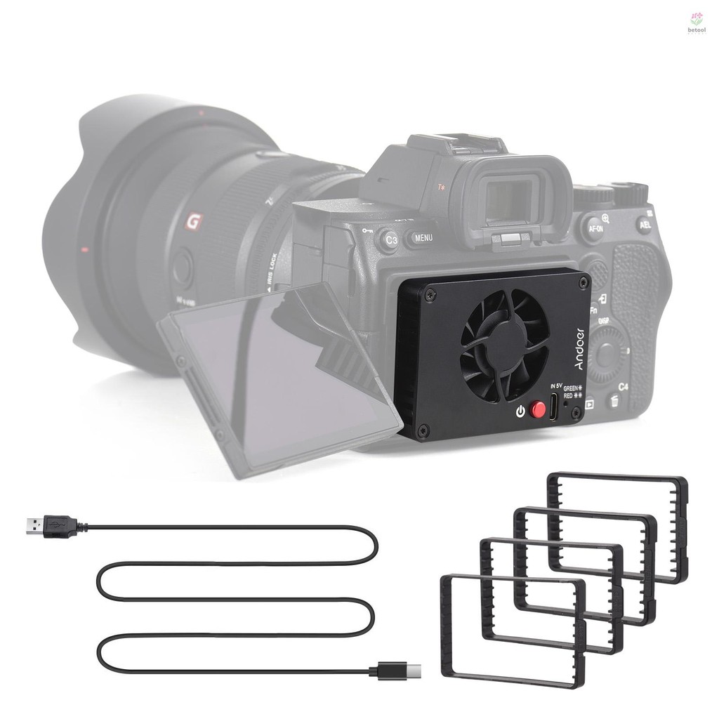 Andoer FS-04B กล้องพัดลมระบายความร้อนระบบทําความเย็นภายนอก 2 ความเร็วพัดลม 4 ชิ้นอะแดปเตอร์ติดตั้งสํ