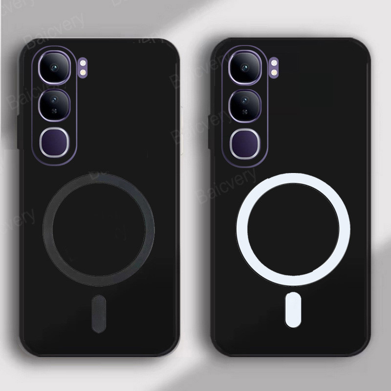 สําหรับ VIVO V40 Lite 4G V2417 5G Matte สีดํา Soft TPU ป้องกันปกหลังสติกเกอร์แม่เหล็ก