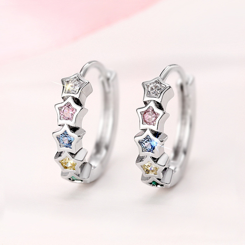 ส925เงินสเตอร์ลิงที่มีสีสันเพทายต่างหูแฟชั่นที่เรียบง่ายเครื่องประดับสุภาพสตรีของขวัญ
