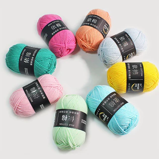 ไหมพรมคอตตอนนม 50กรัม 4เส้น สีสดใส ถักผ้าพันคอและโครเชต์ หนานุ่มคุณภาพสูง