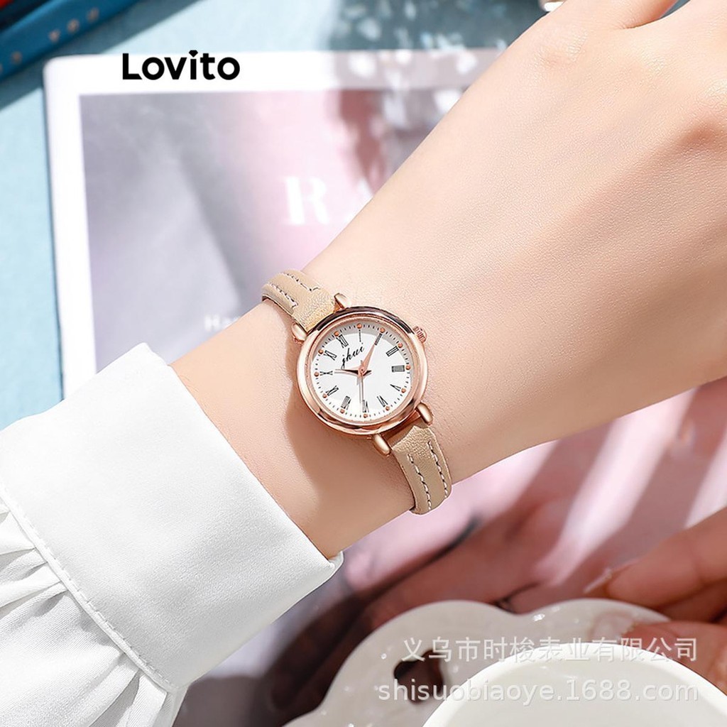 Lovito นาฬิกาควอตซ์ผู้หญิง กันน้ำ สีพื้น สไตล์หรูหรา LFA37120