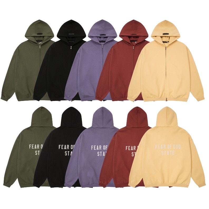 High Street 24FW FOG ESSENTIALS Double Line ตัวอักษรปัก Hoodie ผู้ชายเสื้อลําลองหลวม