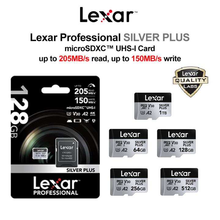 Lexar Professional Silver Plus microSDXC 64GB 128GB 256GB 512GB (ไมโครเอสดีการ์ด)
