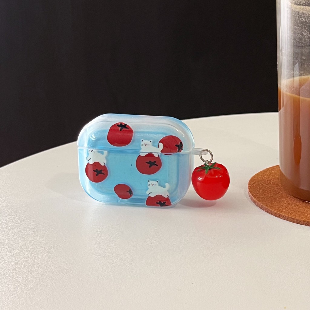 มะเขือเทศแมวการ์ตูนสแควร์กรณีเข้ากันได้สําหรับ แอร์พอด AIRPODS 4 PRO1/2/3 PRO2 ไร้สายบลูทูธหูฟังกันกระแทกปกนุ่ม ทีพียู ใสป้องกันปลอกกับจี้ - รูปที่ 6