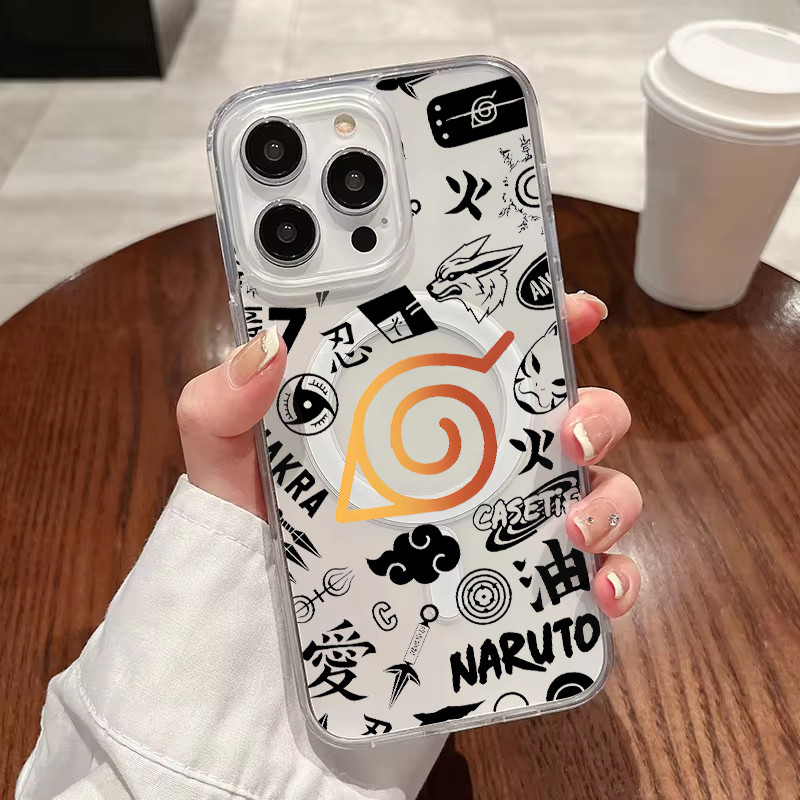เทรนด์แฟชั่นอะนิเมะ Naruto Uzumaki Akatsuki Organization Hard Magnetic Clear Case สําหรับ iphone 16 Pro Max 16 + 15 Pro 14/13/12 iphone 11 กันกระแทก