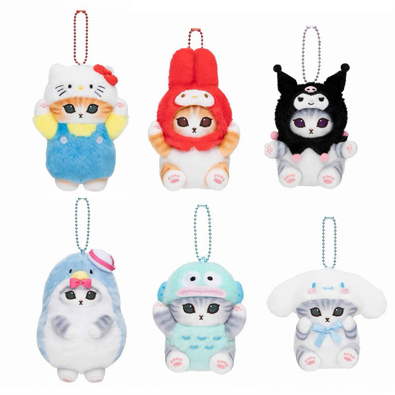 น่ารัก Mofusand X Sanrio พวงกุญแจอะนิเมะ Stuff ของเล่นพวงกุญแจ Plush Mofusand พวงกุญแจแมวสําหรับผู้ห