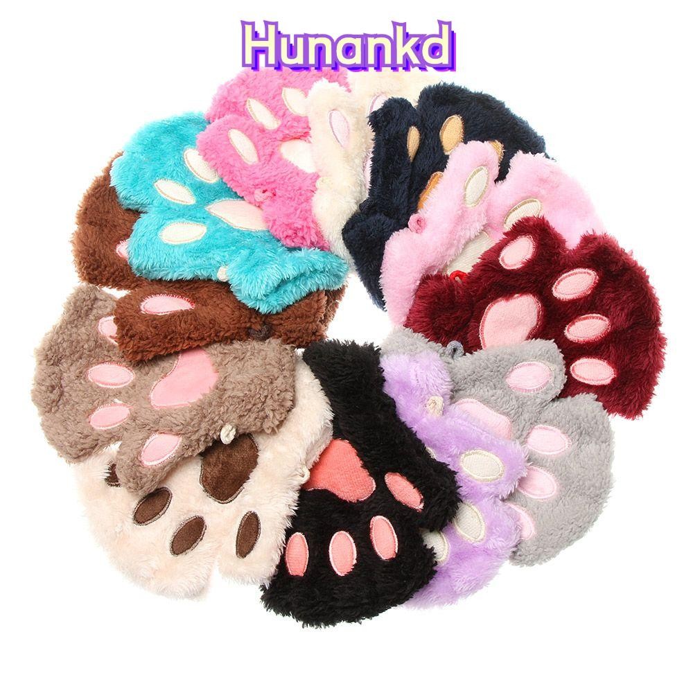 Huan ถุงมือเด็ก Warm Girl Fluffy Warm Plush Cat