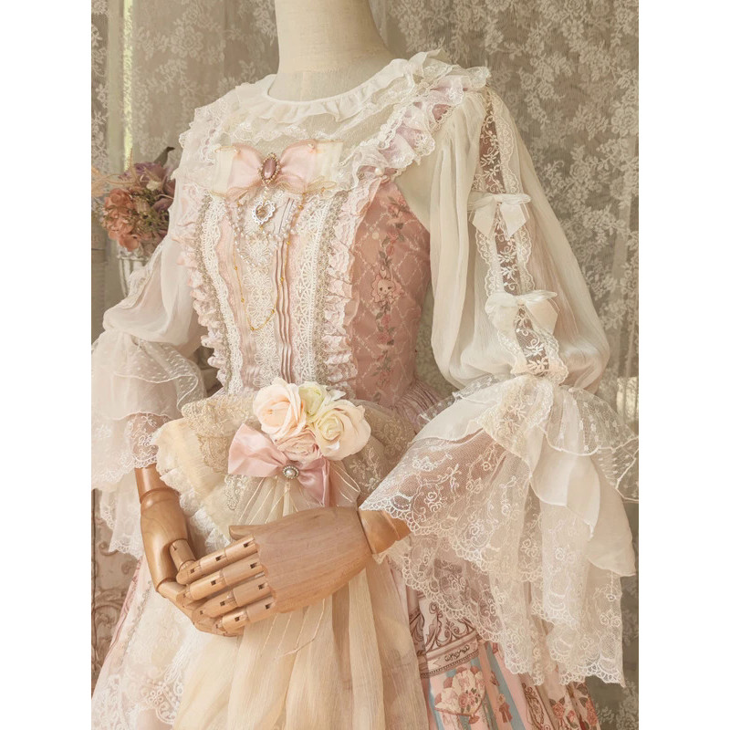 MnJapanese Kawaii Lolita Blouse Women Victorian Vintage Bow Lace Embroidery Flare Sleeve Shirts Tops