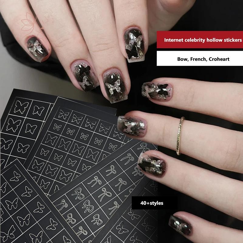 [maybeauty] 1 ชิ้นเล็บ Airbrush Stencils Self-Adhesive Decal นํากลับมาใช้ใหม่เล็บ Tattoo แม่แบบอินเทรนด์ Salon แต่งเล็บ {TH}