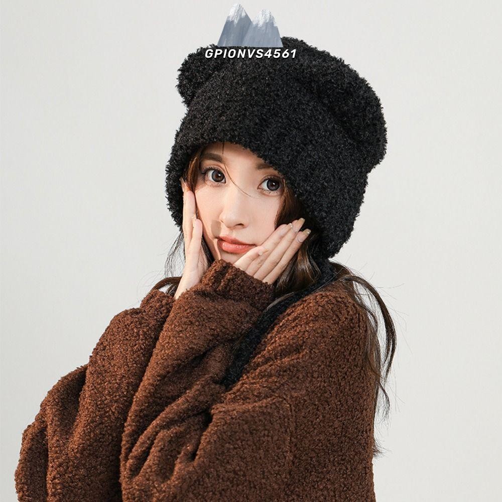 Gpionvs4561 หมวกป้องกันหู, หมวกถักนิตติ้ง Niche Y2K ญี่ปุ่น, ฤดูใบไม้ร่วงหวานสายยาว Cool Beanie หมวกผู้หญิง