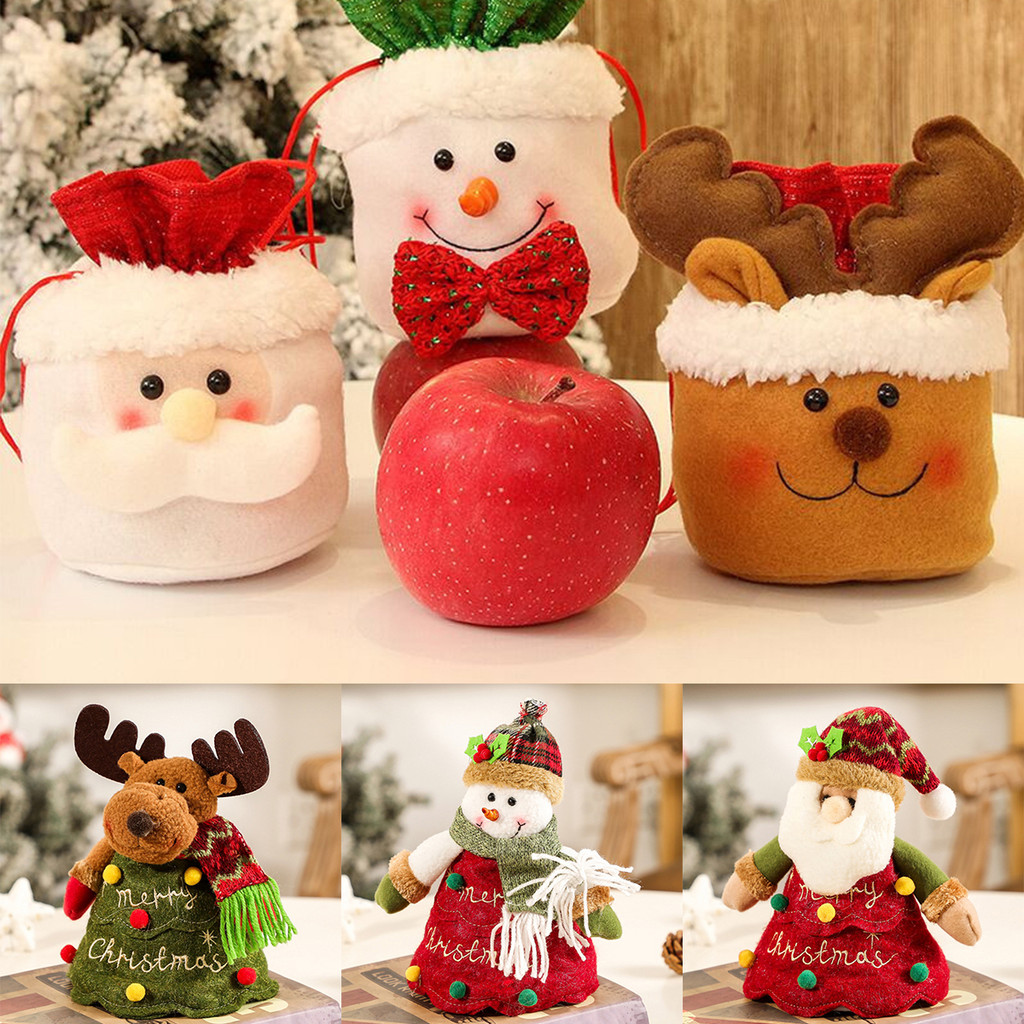 ตกแต่งคริสต์มาสใหม่ถุงขนมถุงของขวัญ Xmas Snowman Elk Apple กระเป๋าตกแต่งต้นคริสต์มาส