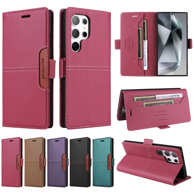 ปลอกสําหรับ Samsung Note 10 Plus 20 S22 S23 S24 Ultra Magnetic Flip Cover เคสหนัง Smooth PU Bracket ช่องเสียบการ์ด