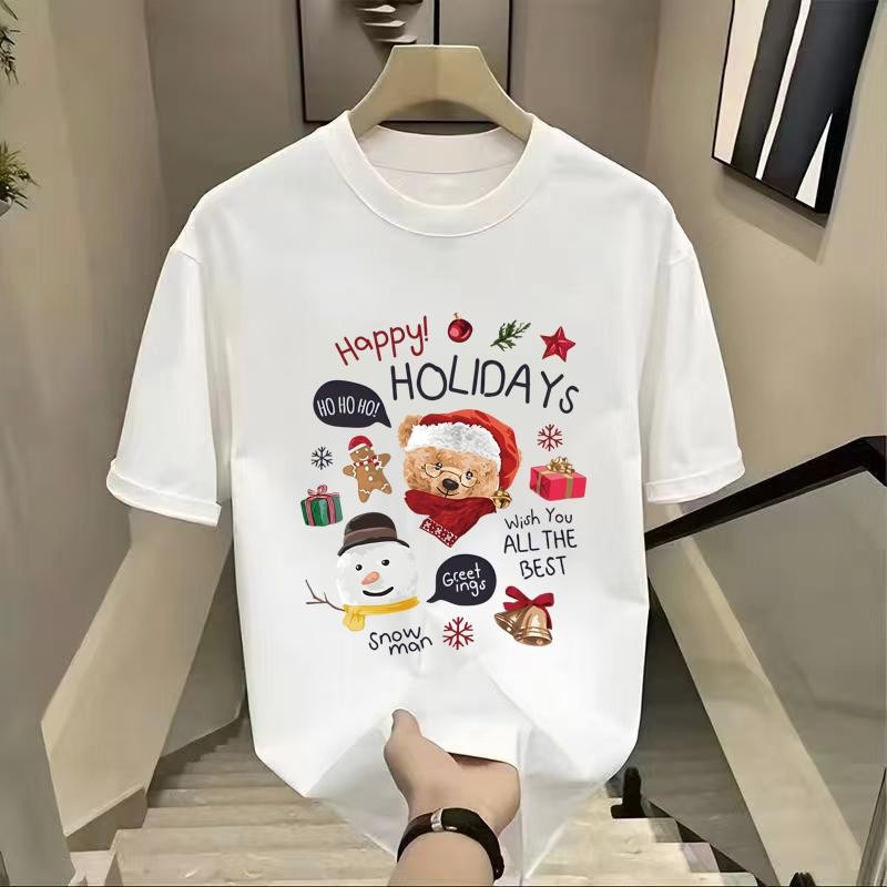 คริสต์มาสเสื้อยืดผู้ชาย ใหม่ ฤดูร้อนแฟชั่น ทันสมัยและลำลอง เหมาะสำหรับนักเรียนและคู่รัก