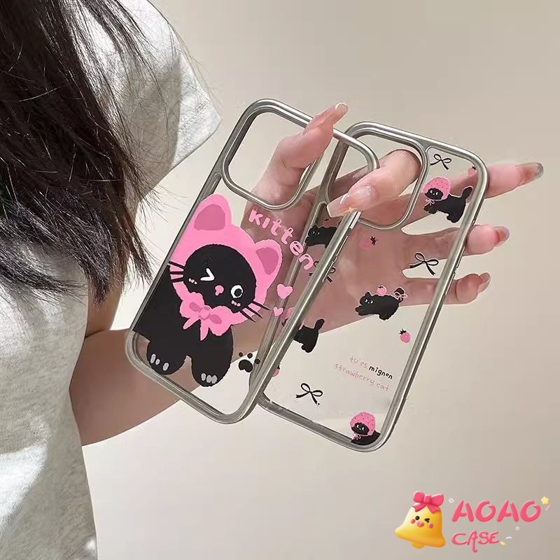 การ์ตูนน่ารักลูกแมวหวานสร้อยข้อมือโปร่งใส เคสIPhone 11 16 13 15 12 14 Pro Max 7 16 8 15 14 Plus XR X XS MAX SE 2020