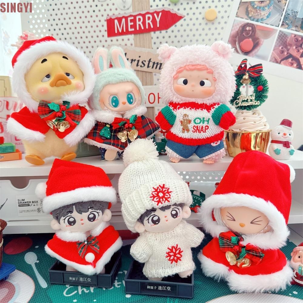 Singyi Labubu Time เสื้อผ้า, ผ้าคลุมไหล่ Plush Cloak นั่ง Party Labubu ตุ๊กตาเสื้อผ้า, เด็กแต่งตัวเปลี่ยนเปลี่ยนหมวกคริสต์มาส 17 ซม.ตุ๊กตาเสื้อผ้าตุ๊กตาอุปกรณ์เสริม