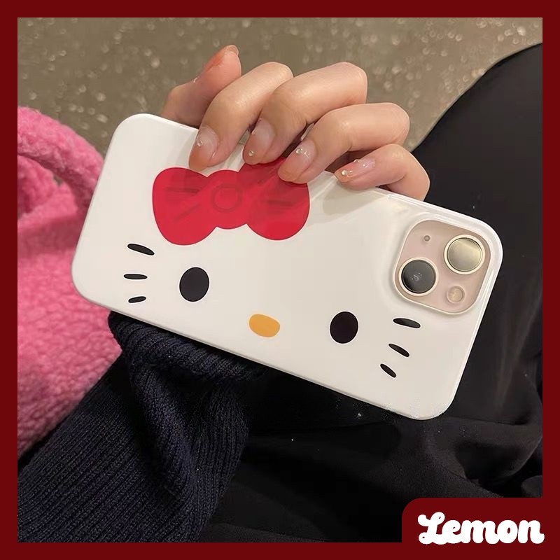 Lemon - เคสโทรศัพท์มือถือ แบบนิ่ม ลายการ์ตูนคิตตี้ และแมว สีขาวมันวาว สไตล์เกาหลี และญี่ปุ่น สําหรับ 14pro 14promax 13 13pro 13promax 11 12 12pro 12promax XR XSMAX 7P 8P