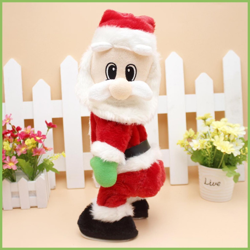 ร้องเพลงเต้นรําซานตาคลอส 2024 ตุ๊กตาไฟฟ้าสําหรับเด็กคริสต์มาสร้องเพลงภาษาอังกฤษเพลง Twerking สีขาวเก